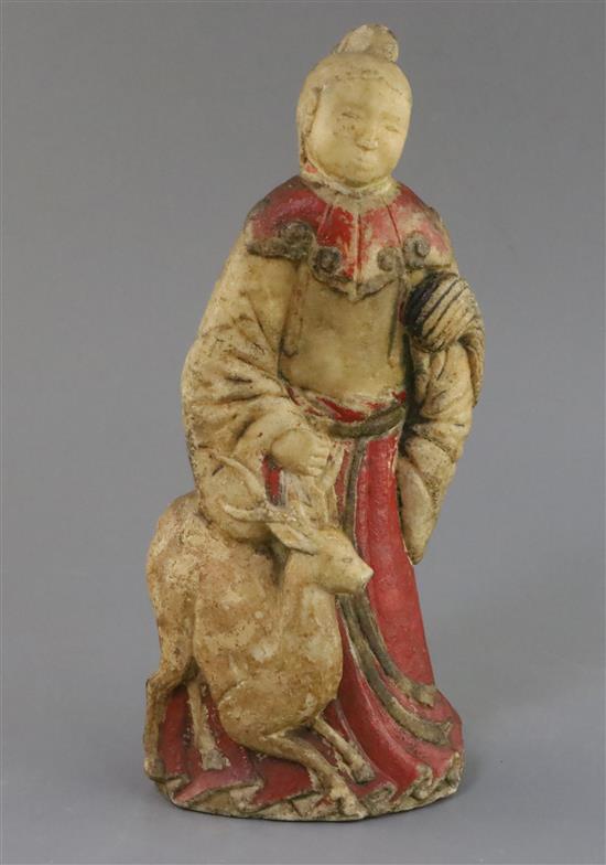 A Chinese polychrome marble figure of Xi Wangmu, 17th/18th century, H. 30.5cm